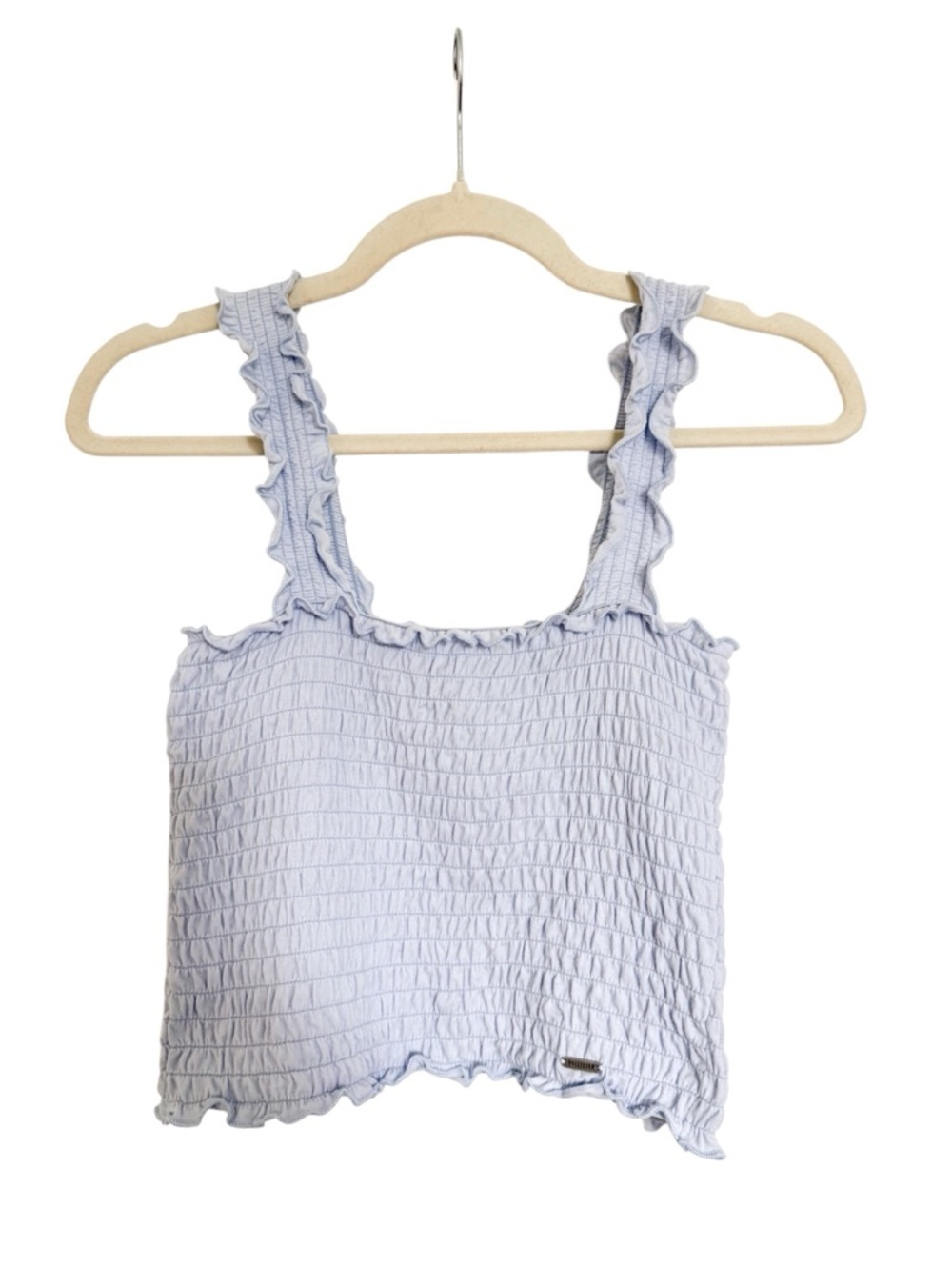 Hollister Light Blue Smocked Ruffle Strap Crop Tank Top